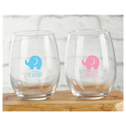Personalized 9 oz. Stemless Wine Glasses  Stemless wine glass,  Personalized baby shower favors, Personalized stemless wine glasses