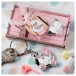Pink Baby Carriage Design Key Chains